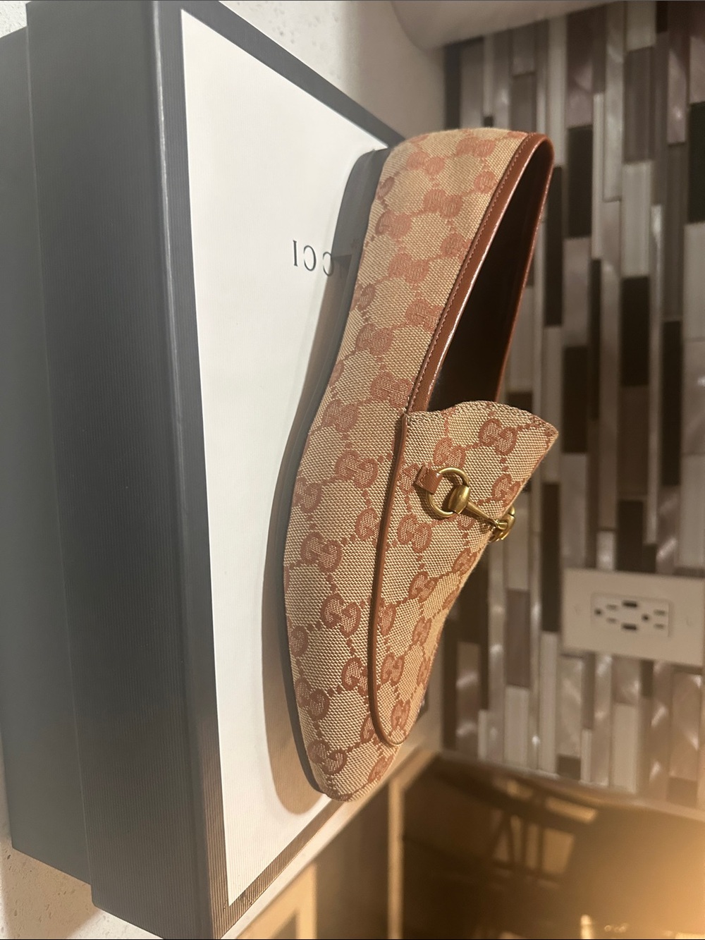 Gucci Beige and Tan GG Canvas Horsebit Loafer - Picture 1 of 6
